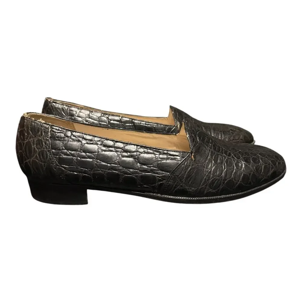 Italian Genuine Crocodile Slip On Dress Loafers Men’s 12 Handmade Leather Sole
